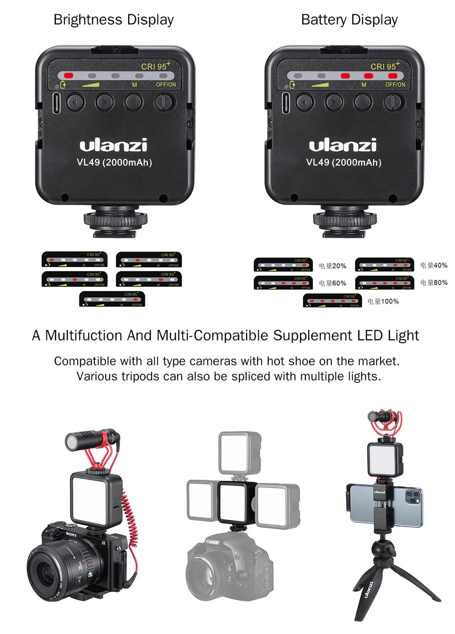 WIRSENS VL49 Mini LED Fill Light – 5500K Daylight, 2000mAh Battery, 6W Power