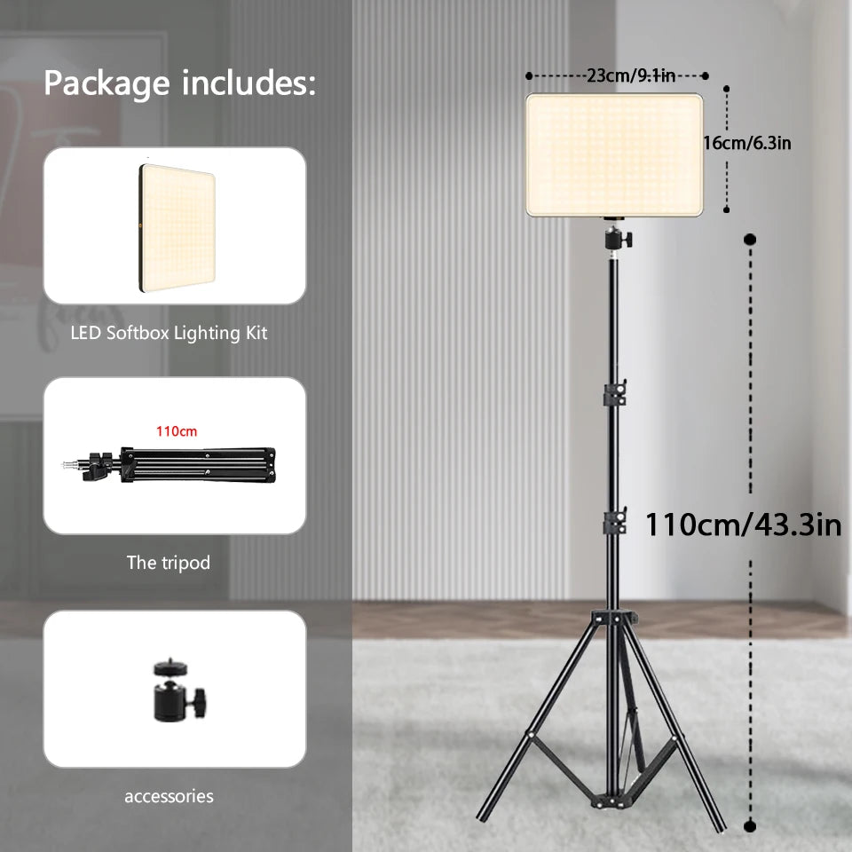 Wirsens Bi-Color LED Video Light with Tripod – 3300K to 5600K Adjustable