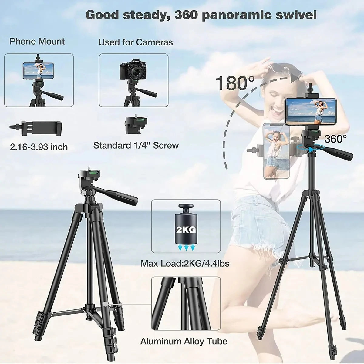 WIRSENS universal Smartphone Tripod – 100 cm + Bluetooth Remote