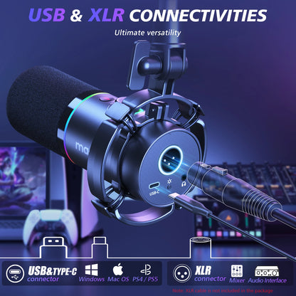 WIRSENS Dynamic Microphone XLR/USB Dual mode Dynamic Mic Podcast