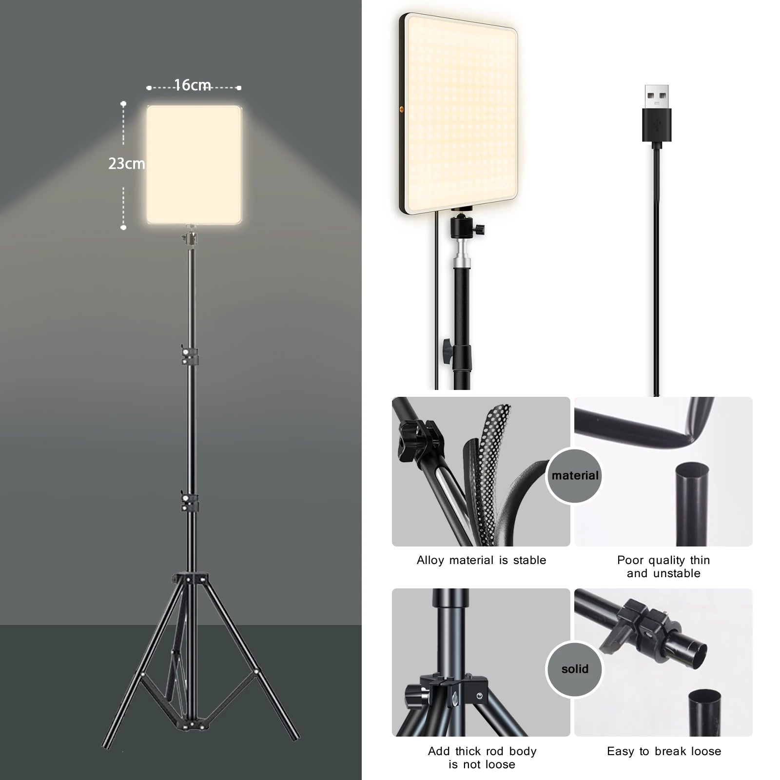 Wirsens Bi-Color LED Video Light with Tripod – 3300K to 5600K Adjustable