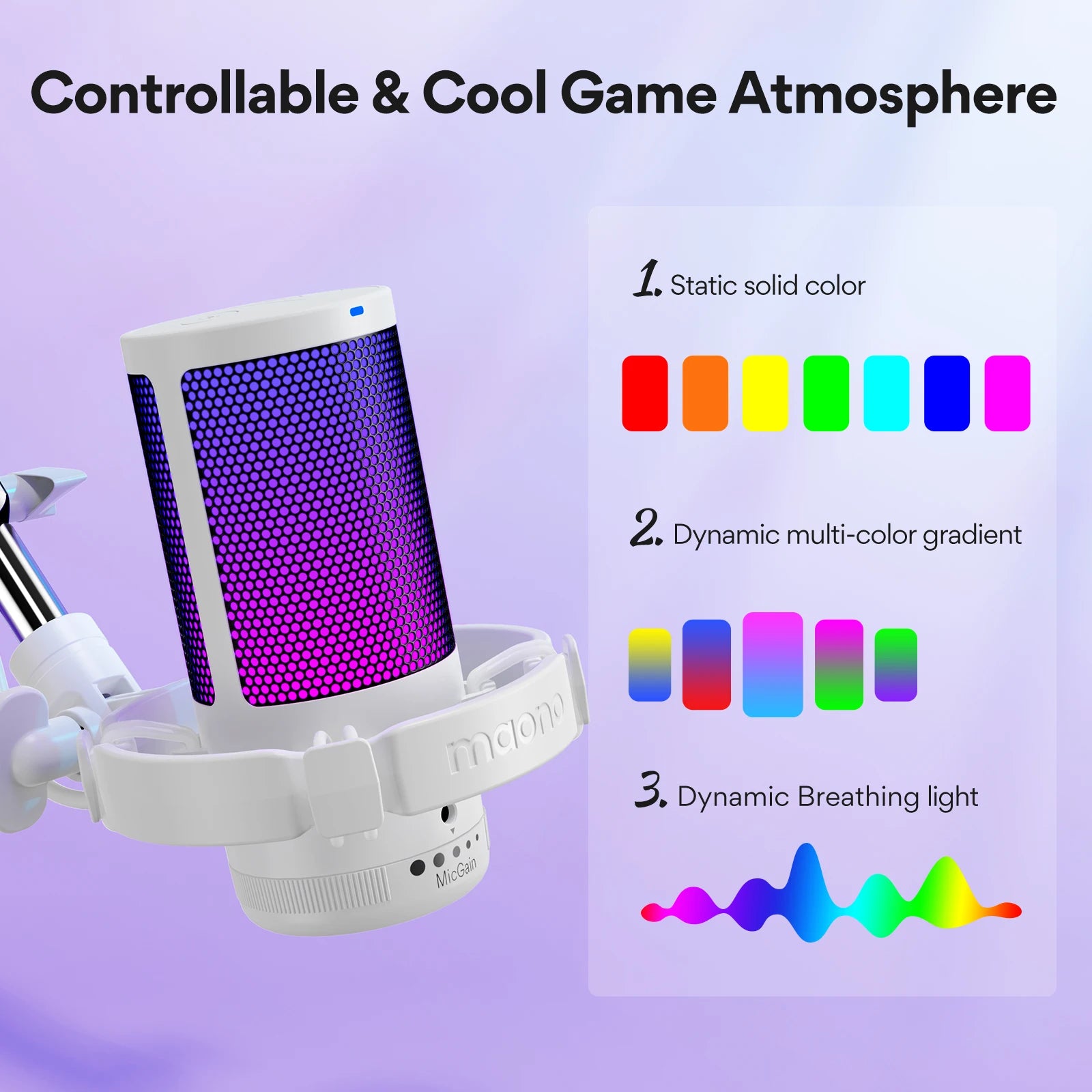 WIRSENS Gamerwave USB Microphone Gaming Mic Condenser Mic RGB Mic