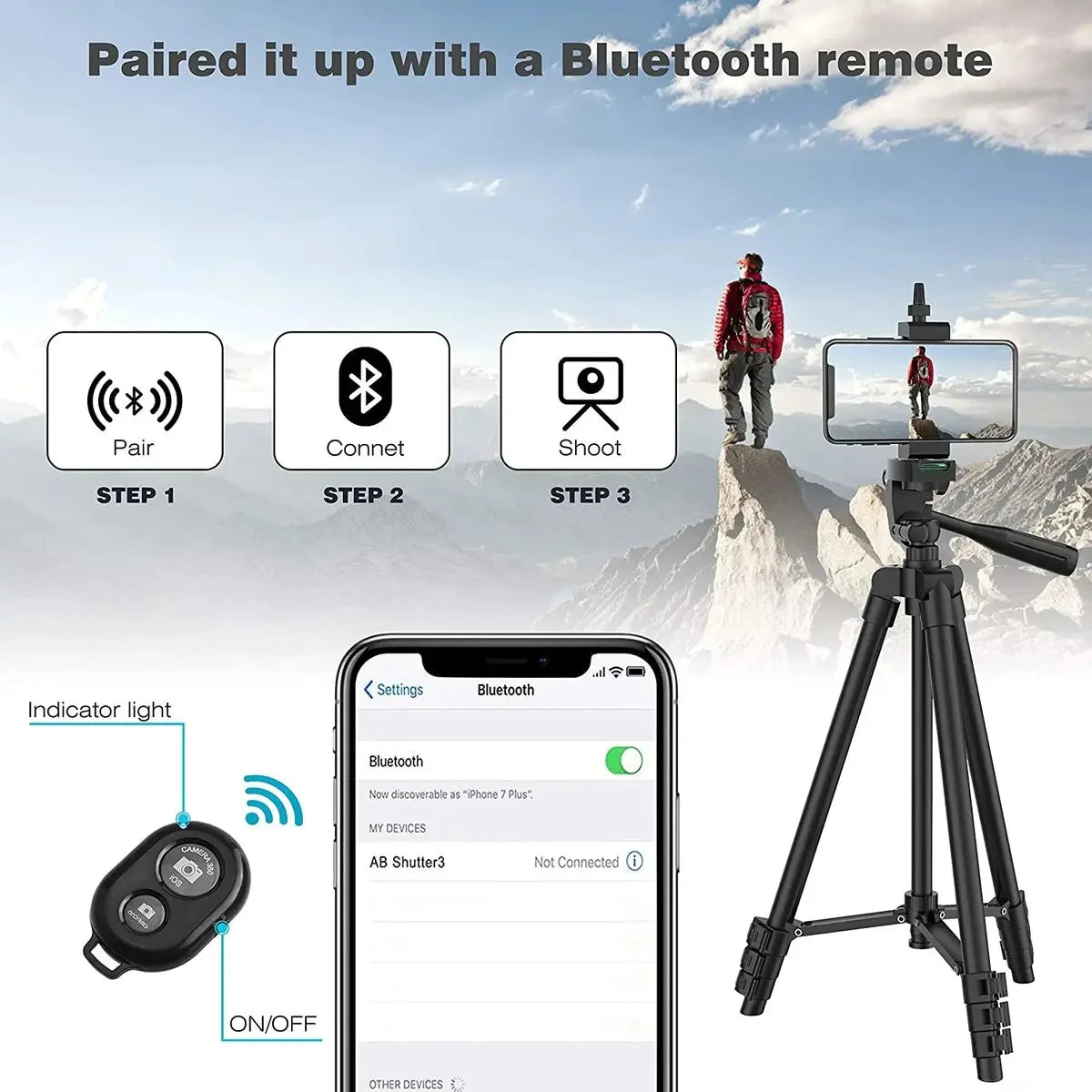WIRSENS universal Smartphone Tripod – 100 cm + Bluetooth Remote