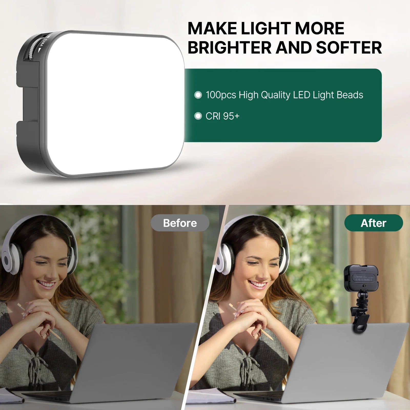 Wirsens LED Light – Professional Selfie & Video Lighting for Smartphone, Laptop, and Tablet (with Clip)