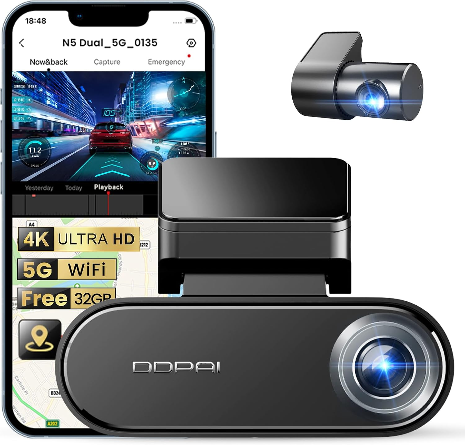 WIRSENS N5 Dual Dash Cam – 4K Ultra HD Protection, Front & Rear